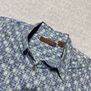 Tori Richard Shirt Mens Large Blue Geometric Hawaiian Honolulu Aloha USA Vintage